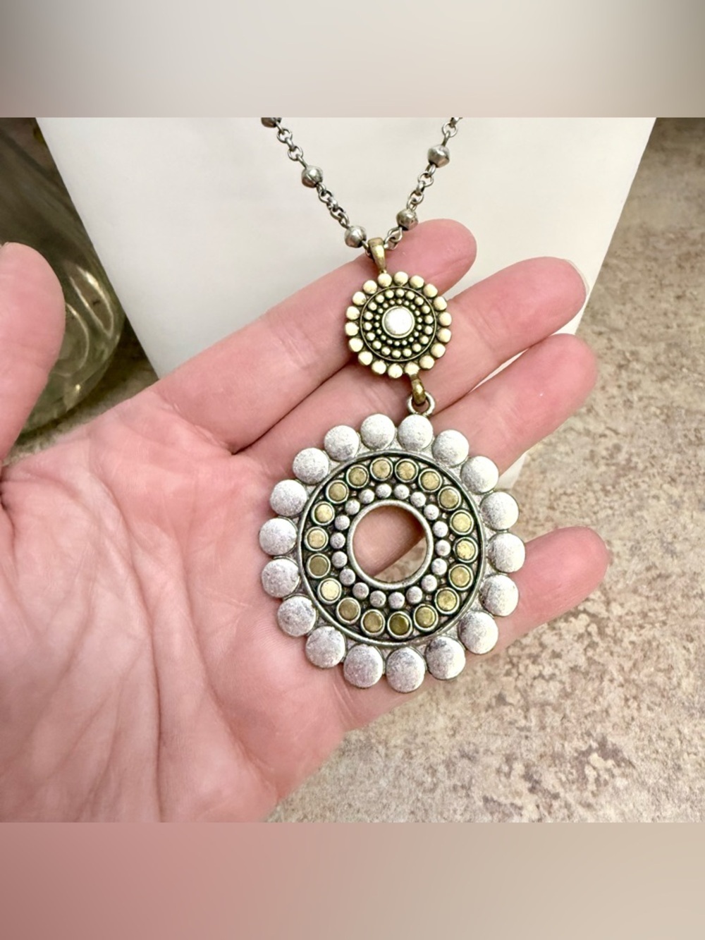 Lucky Brand mixed metal tribal pendant necklace - Picture 2 of 5